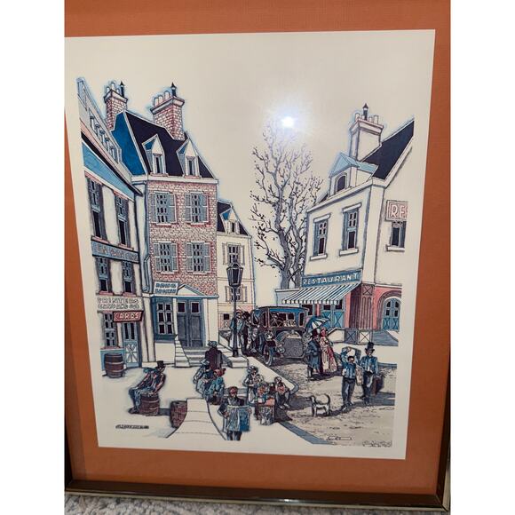 J. Dumas Framed Lithograph Print – Euro Str Scene – French Village Illustration - Picture 8 of 10